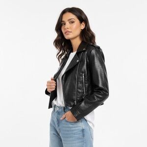 DYNAMITE MOC CROC FAUX LEATHER CROP JACKET